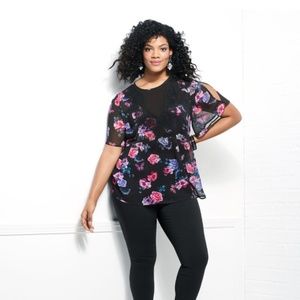 Torrid Multi-Color Floral Print Chiffon Top Size 2